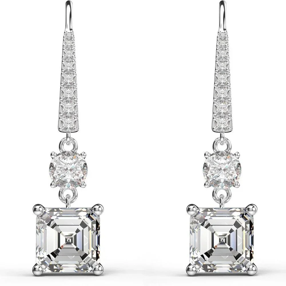 Sterling Silver Square Asscher CZ Dangle Earrings Women Gift Formal Wedding_2